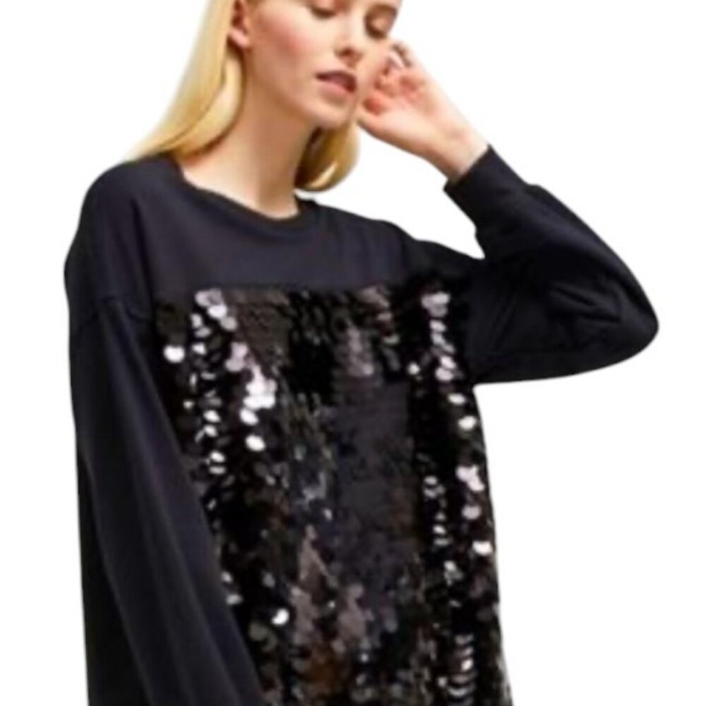 French Connection black long sleeve sequins top size M